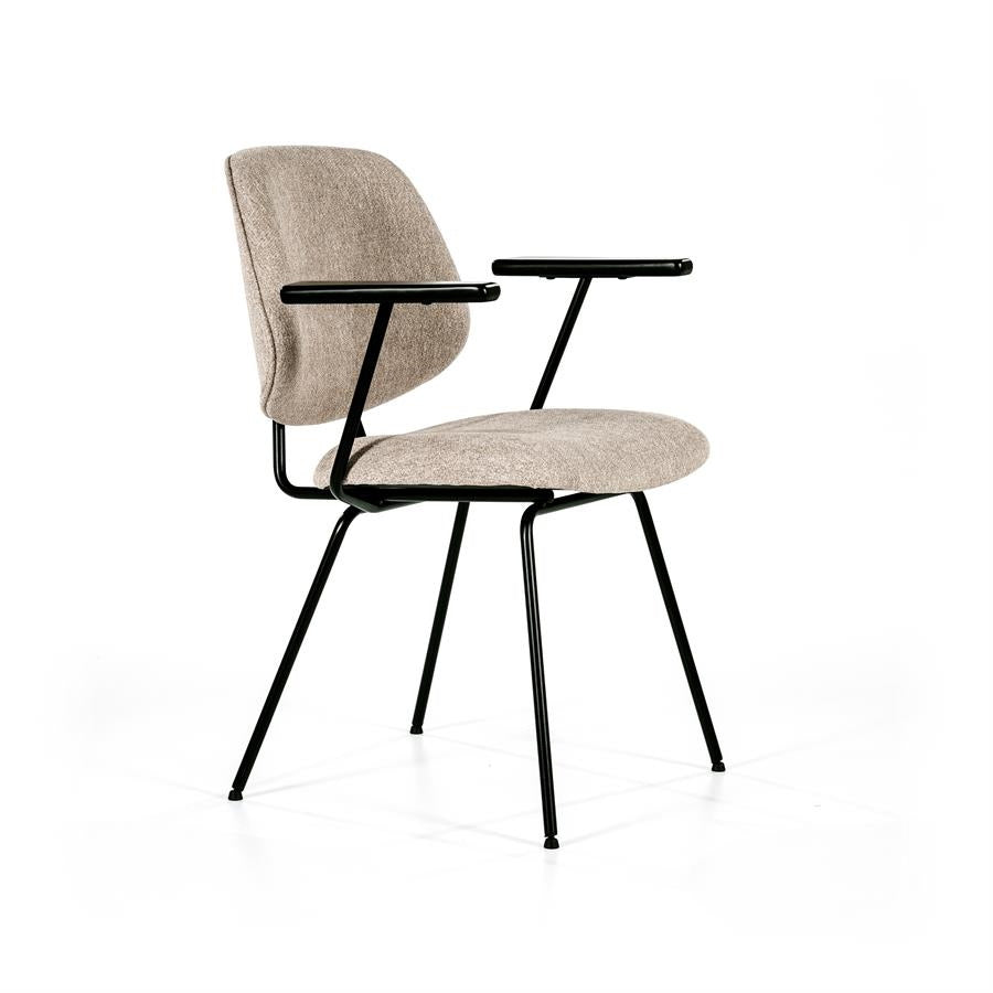 Stoel Lynn met armleuning – stof & metaal beige fletcher