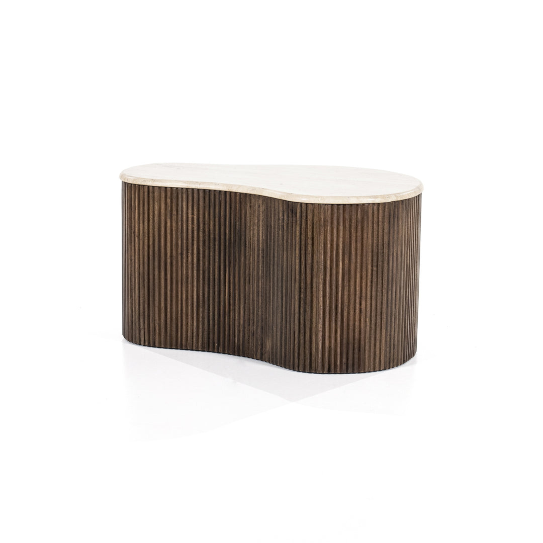 Salontafel Mari – mangohout & travertin bruin 70x47x38cm
