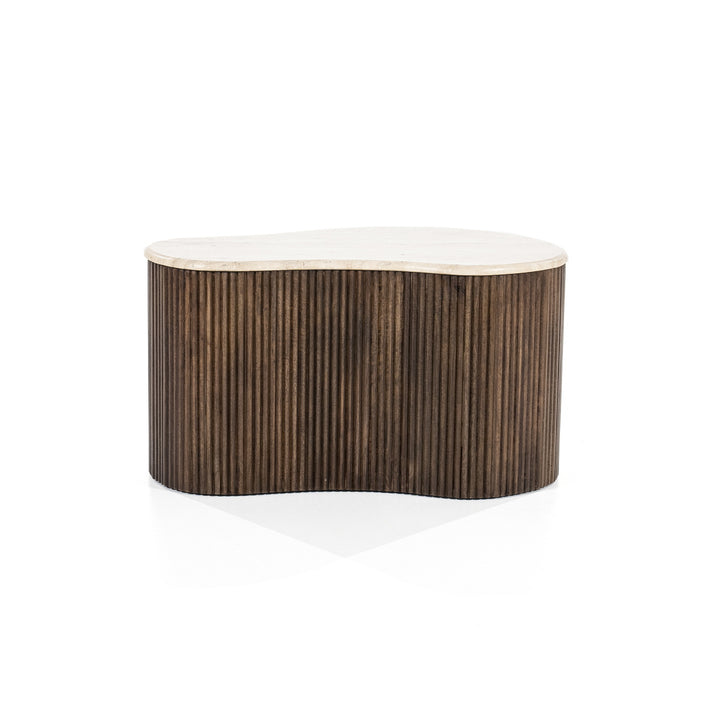 Salontafel Mari – mangohout & travertin bruin 70x47x38cm
