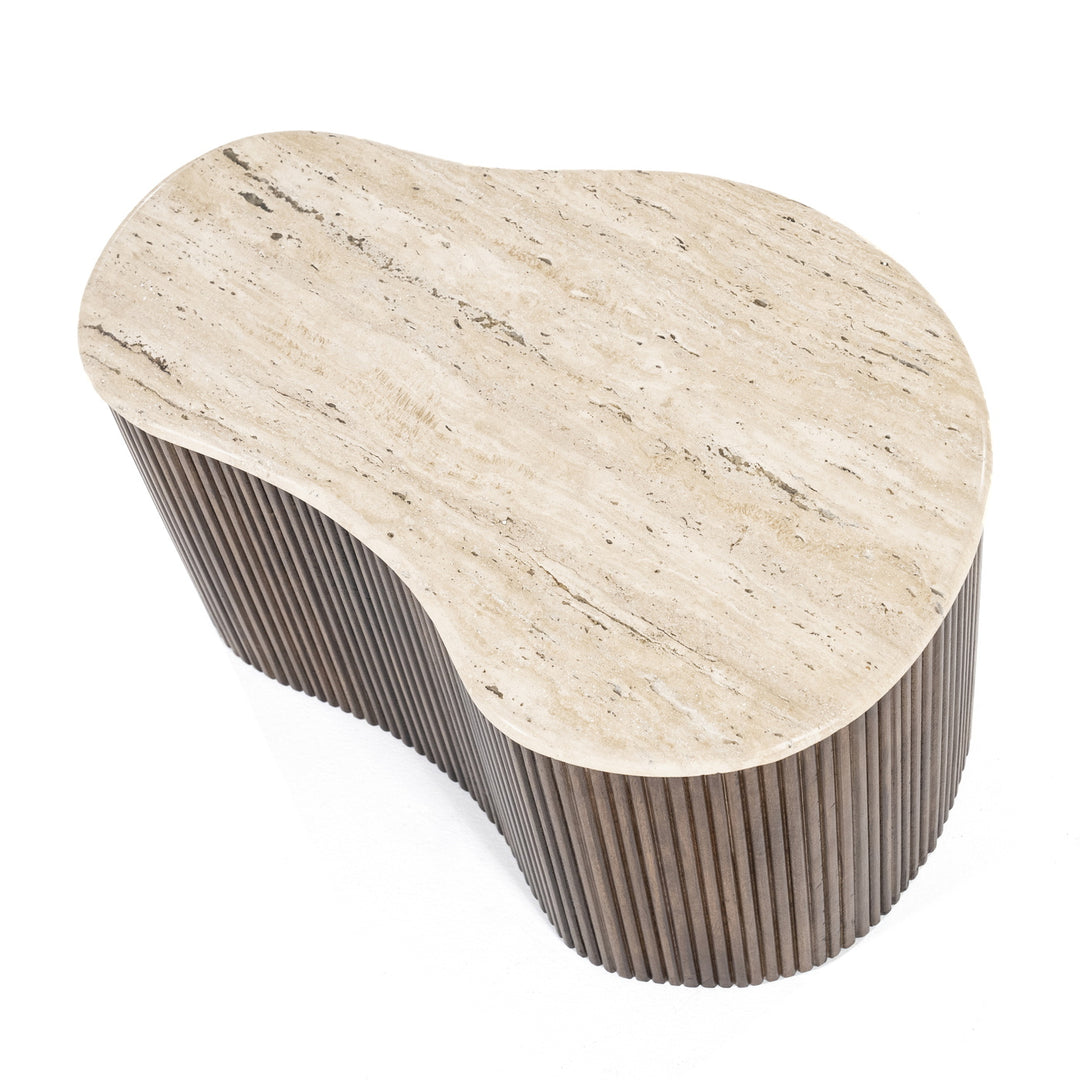Salontafel Mari – mangohout & travertin bruin 70x47x38cm