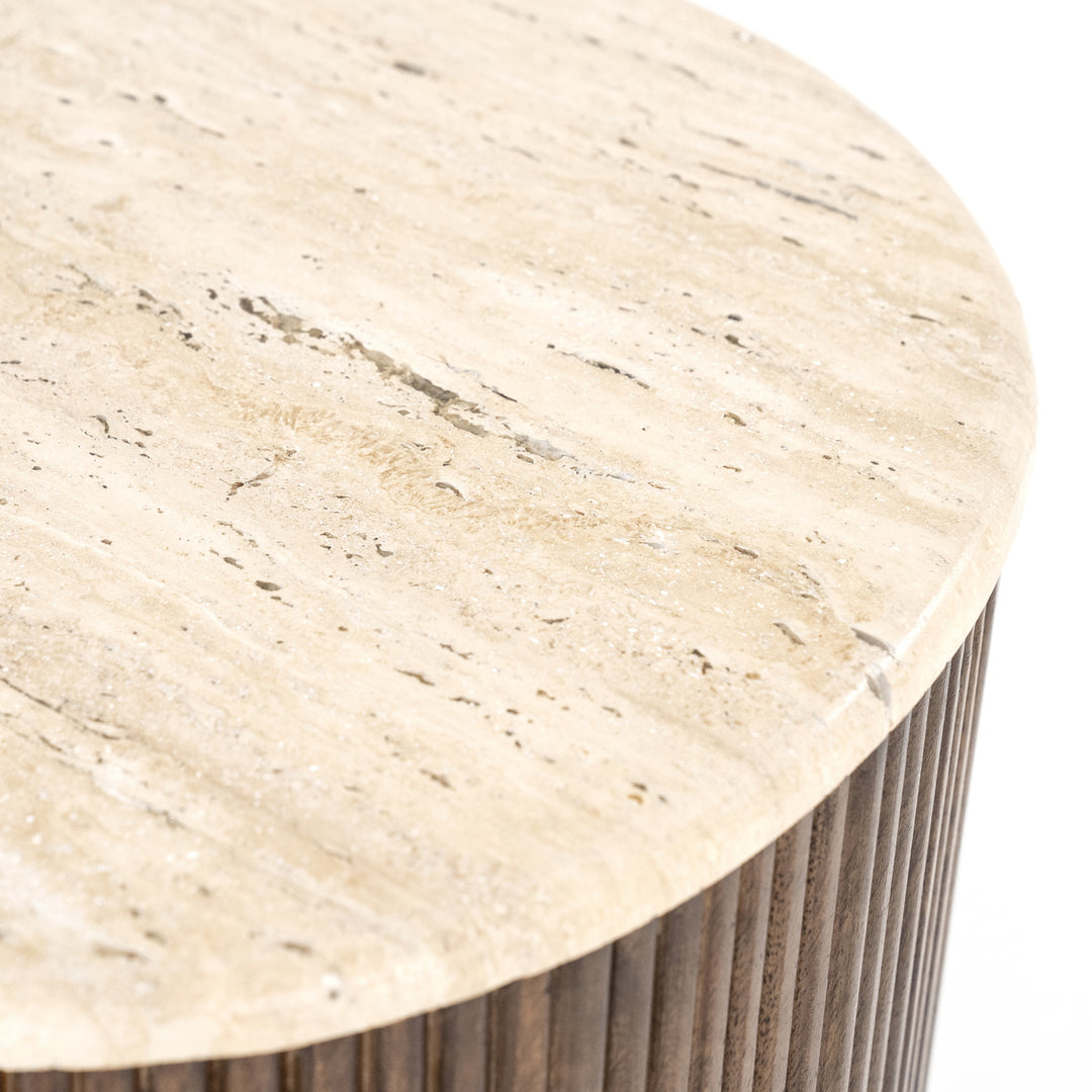 Salontafel Mari – mangohout & travertin bruin 70x47x38cm