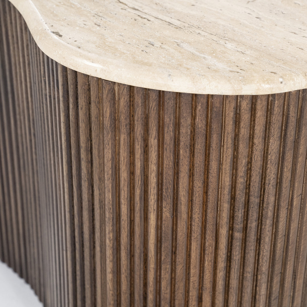 Salontafel Mari – mangohout & travertin bruin 70x47x38cm