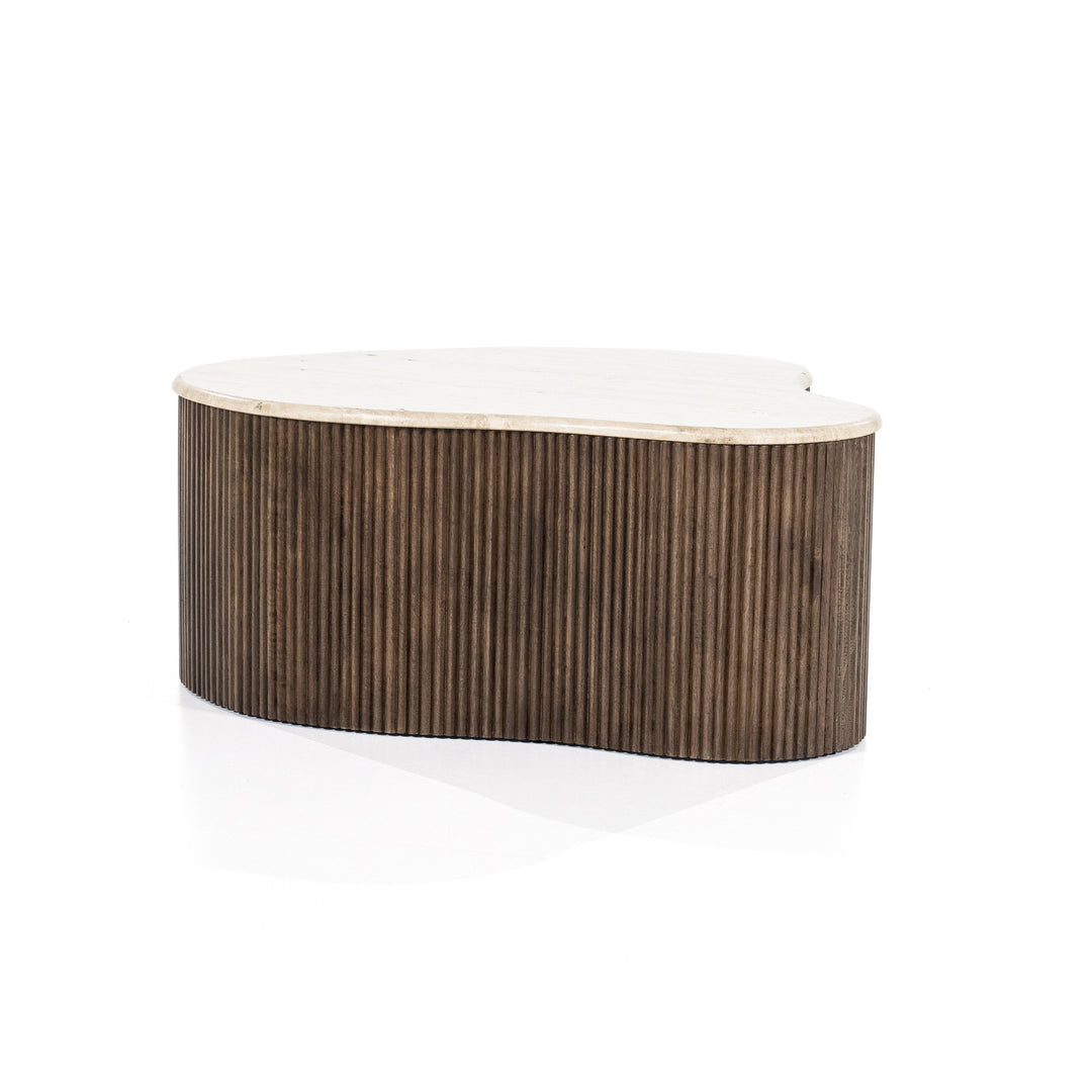 Salontafel Mari – mangohout & travertin bruin 83x72x34cm