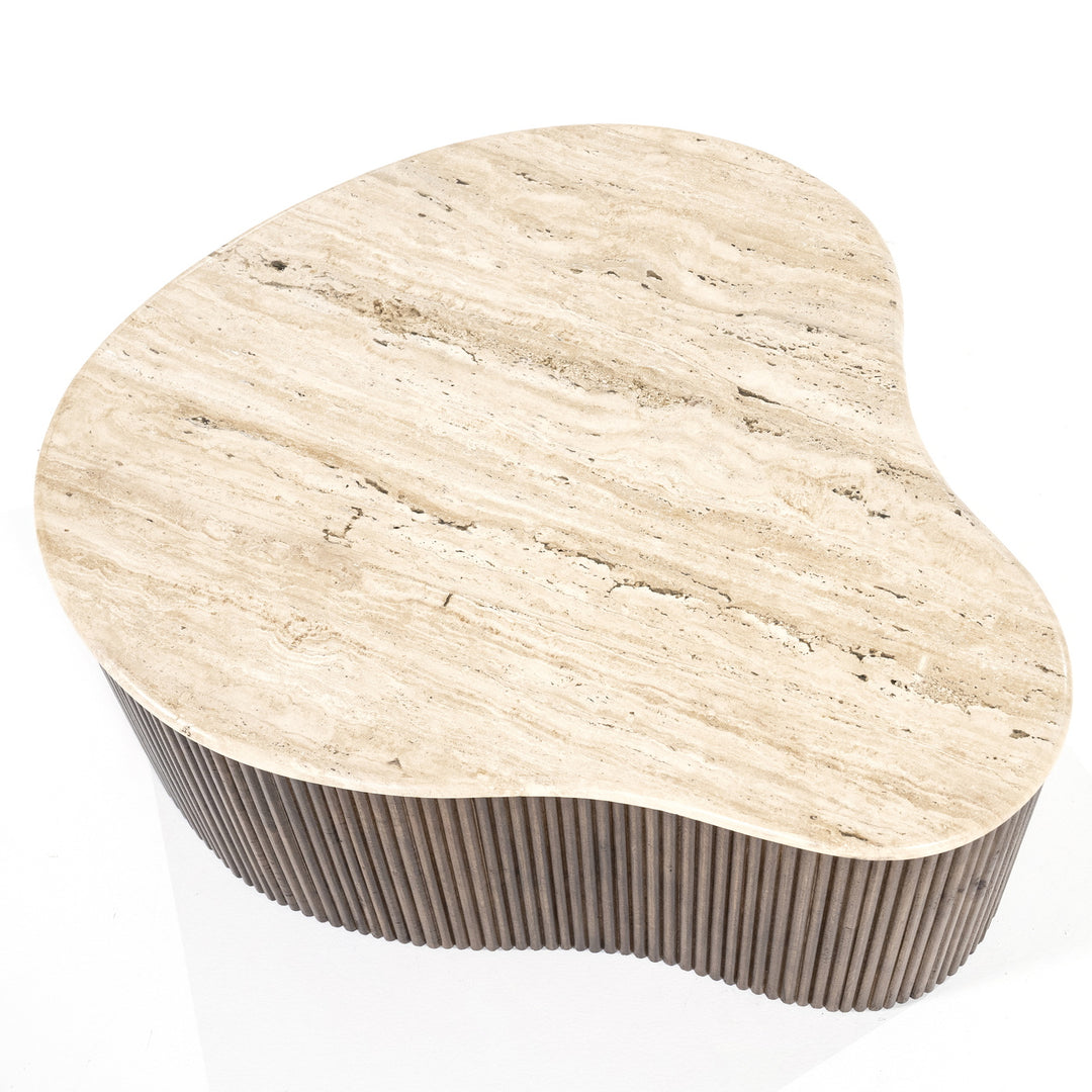 Salontafel Mari – mangohout & travertin bruin 83x72x34cm