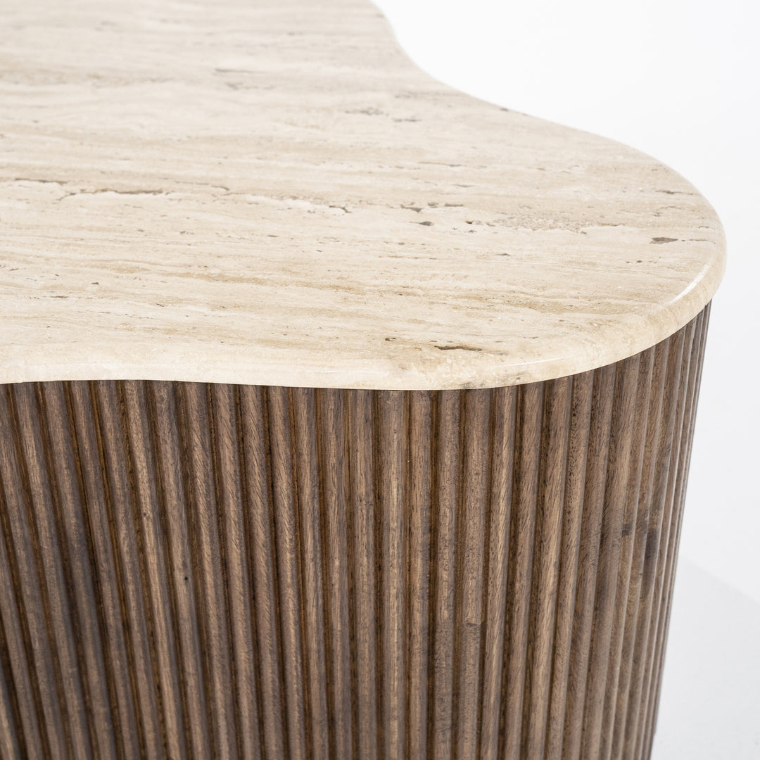 Salontafel Mari – mangohout & travertin bruin 83x72x34cm