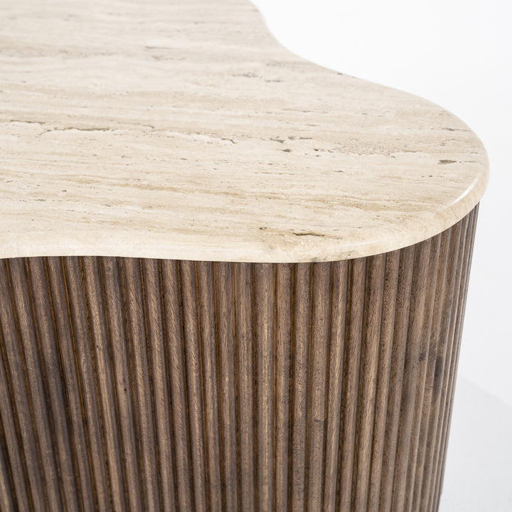 Salontafel Mari – mangohout & travertin bruin 83x72x34cm