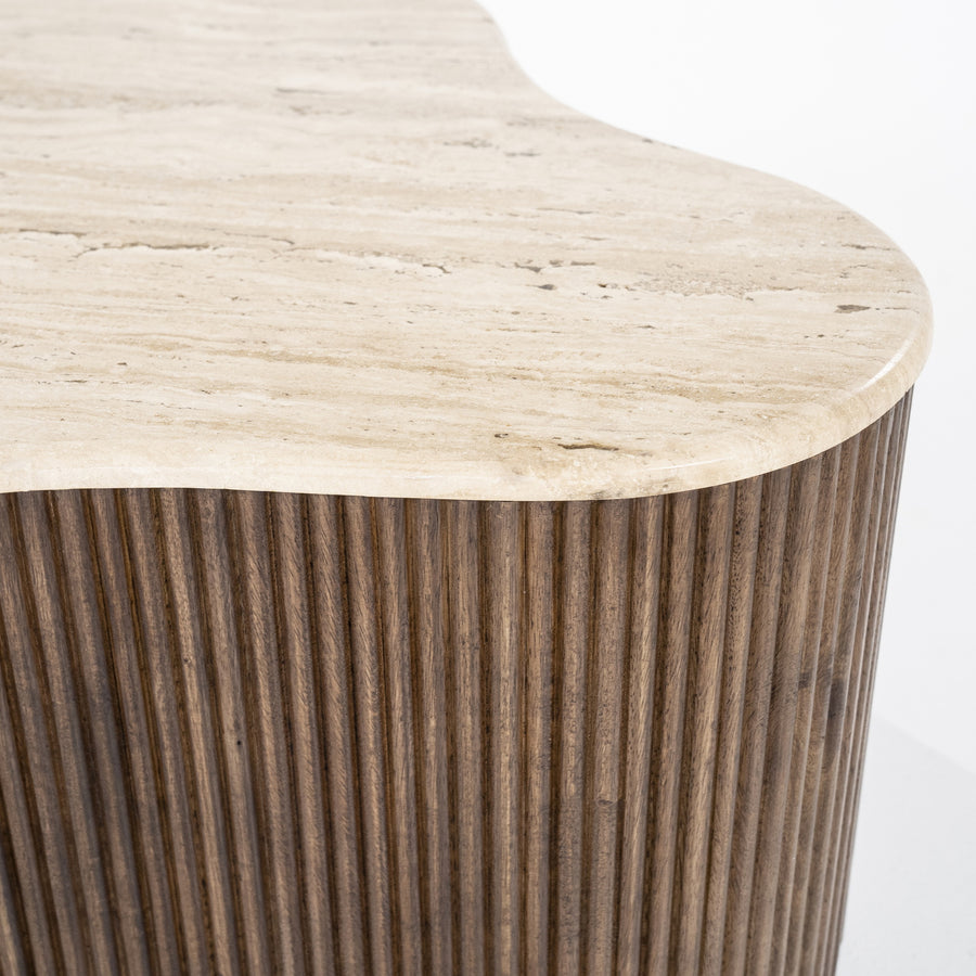 Salontafel Mari – mangohout & travertin bruin 83x72x34cm