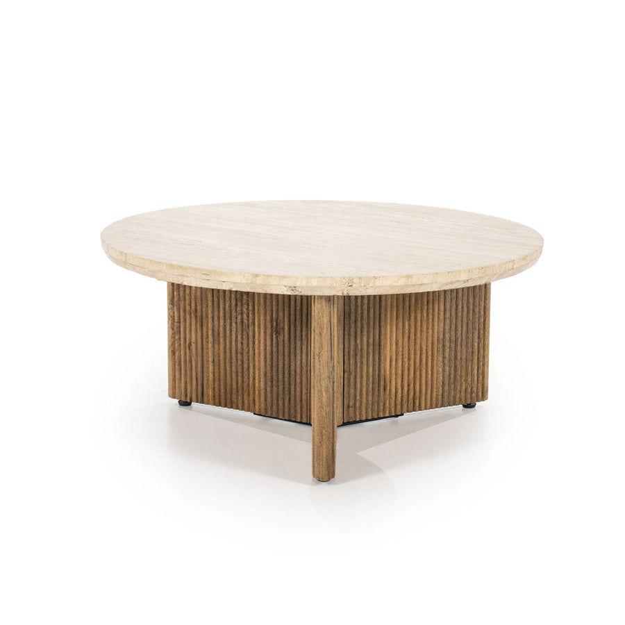 Salontafel Sara – mangohout & travertin beige