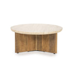 Salontafel Sara – mangohout & travertin beige