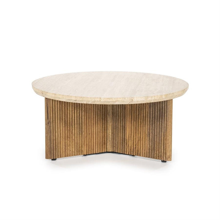 Salontafel Sara – mangohout & travertin beige