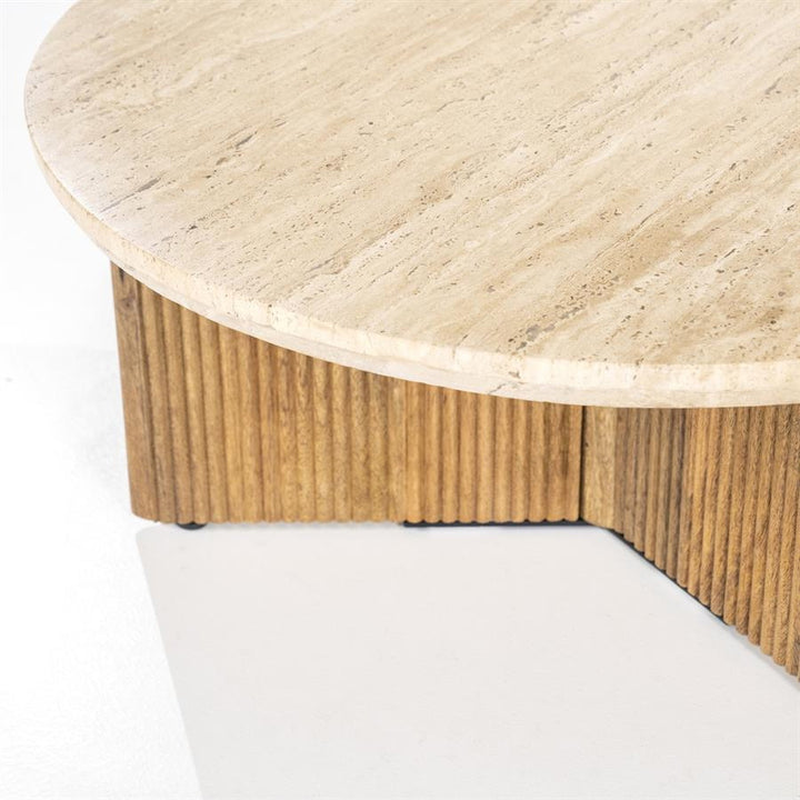 Salontafel Sara – mangohout & travertin beige