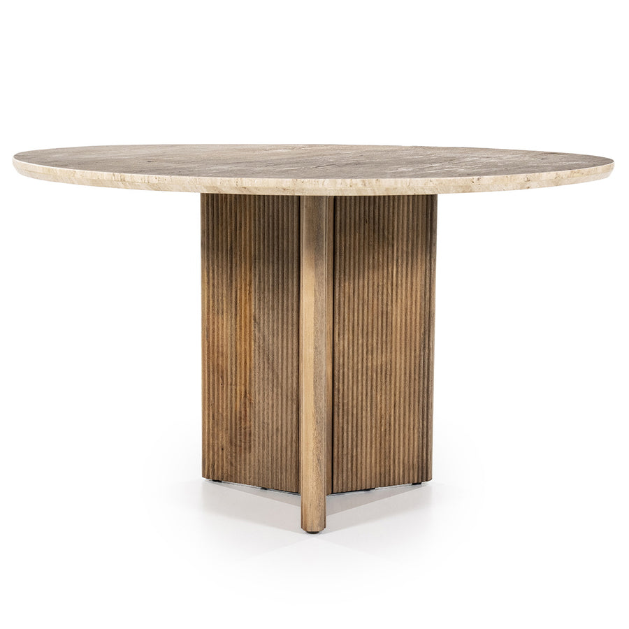 Eettafel Sara – mangohout & travertin beige