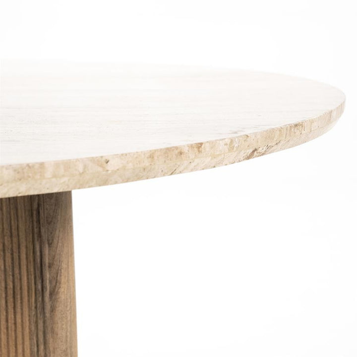 Eettafel Sara – mangohout & travertin beige