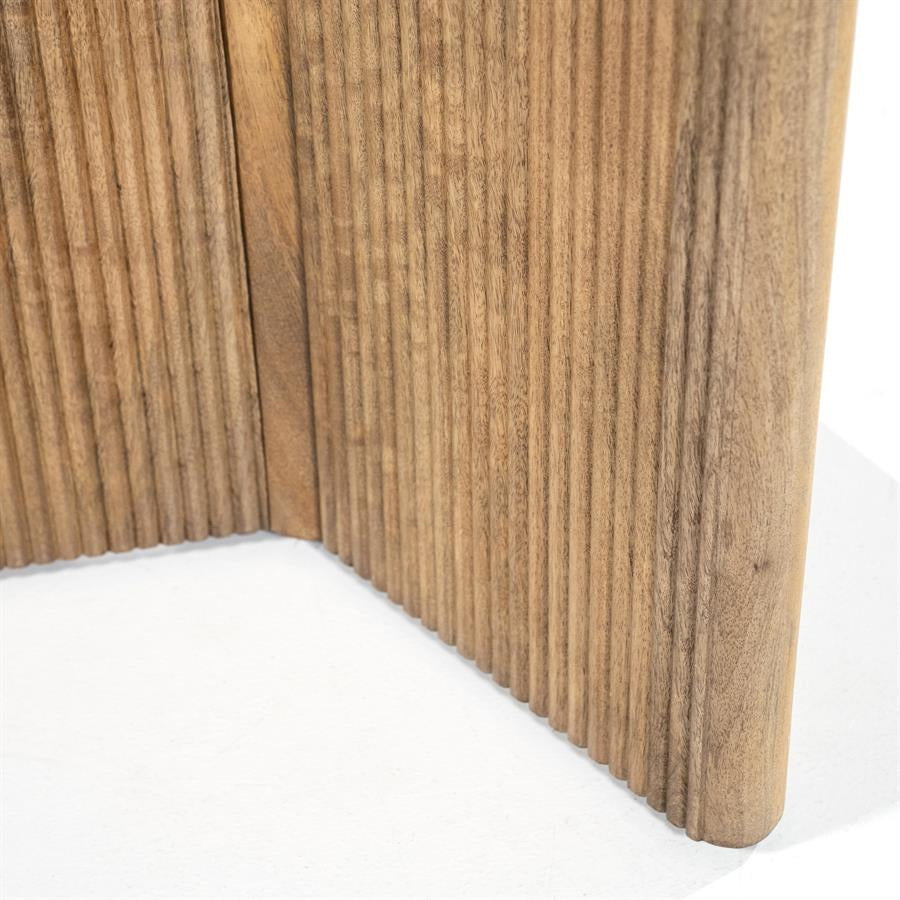 Eettafel Sara – mangohout & travertin beige