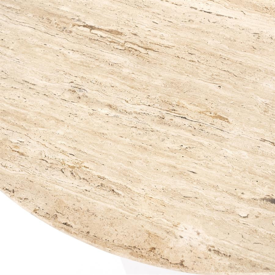 Eettafel Sara – mangohout & travertin beige