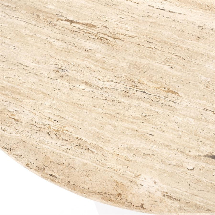 Eettafel Sara – mangohout & travertin beige