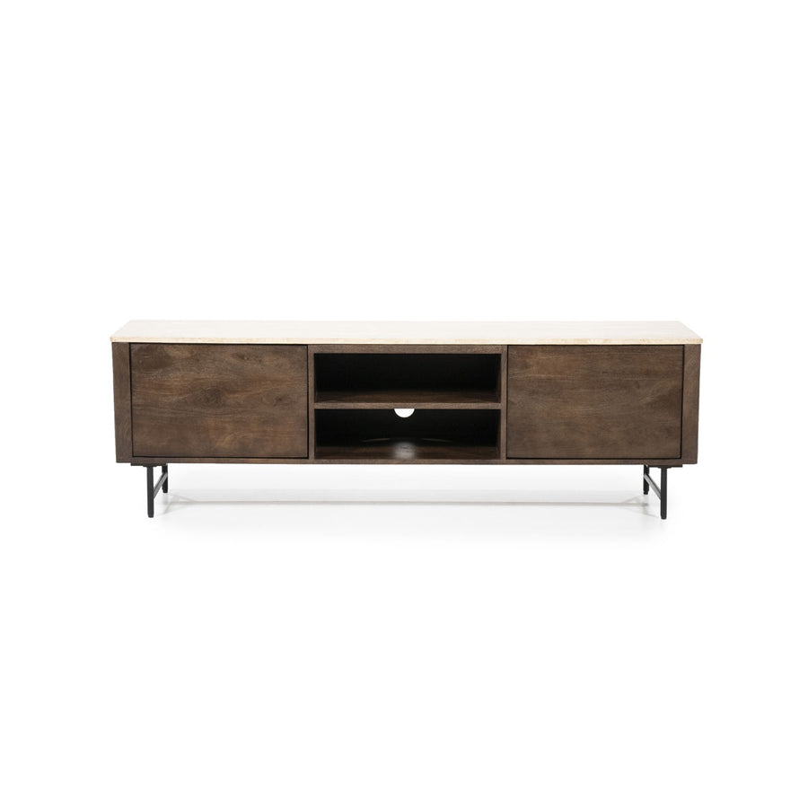 TV meubel Lio – mangohout & travertin beige 2 deuren 170cm