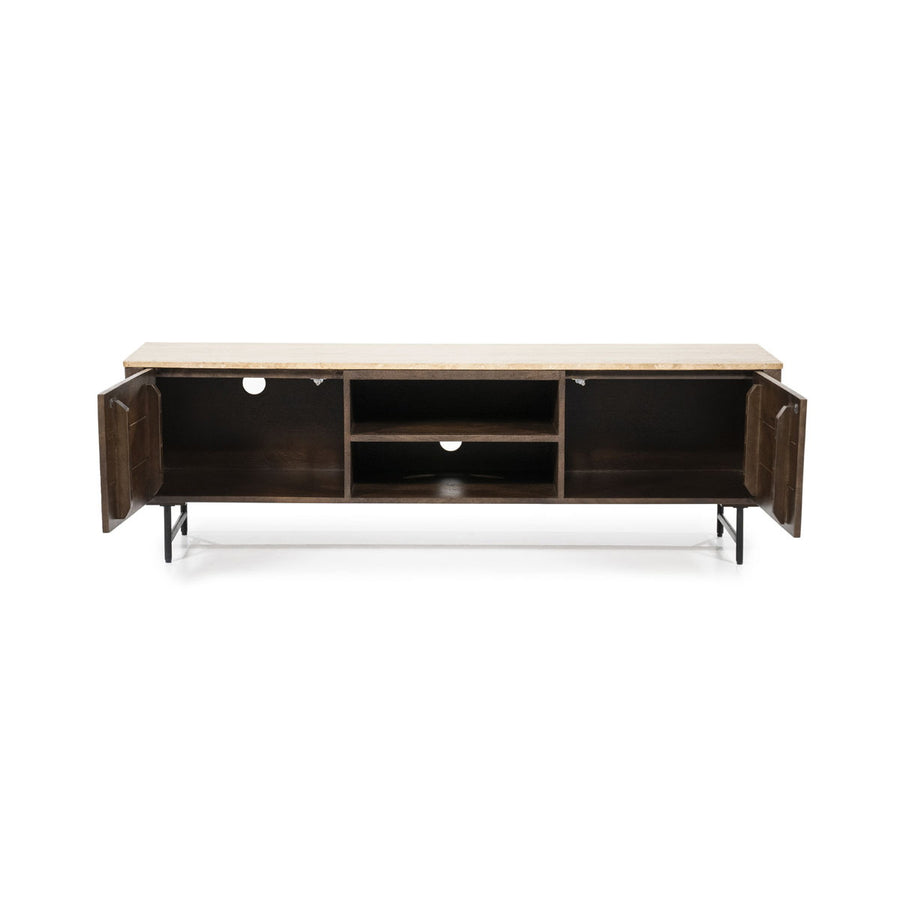 TV meubel Lio – mangohout & travertin beige 2 deuren 170cm