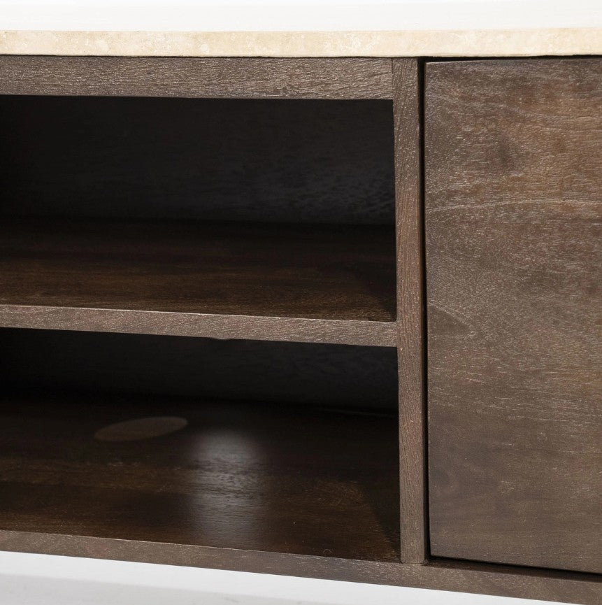 TV meubel Lio – mangohout & travertin beige 2 deuren 170cm