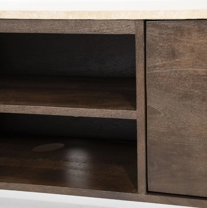 TV meubel Lio – mangohout & travertin beige 2 deuren 170cm