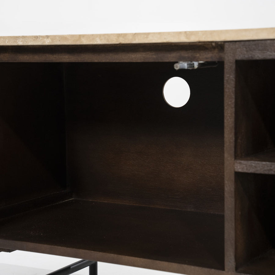 TV meubel Lio – mangohout & travertin beige 2 deuren 170cm
