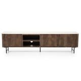 TV meubel Lio – mangohout & travertin beige 3 deuren 200cm