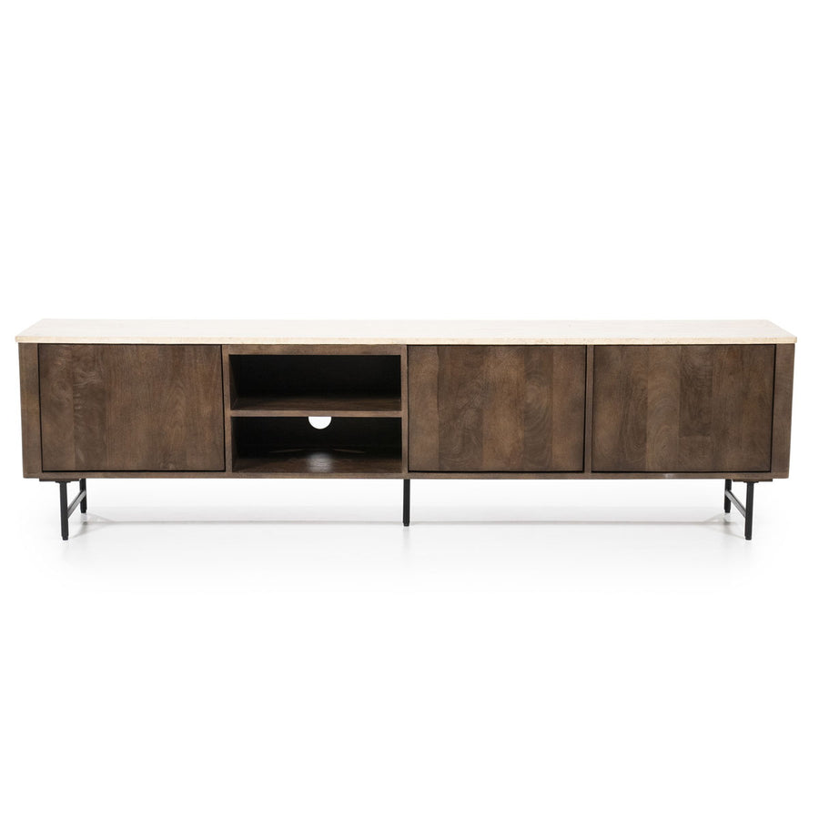 TV meubel Lio – mangohout & travertin beige 3 deuren 200cm