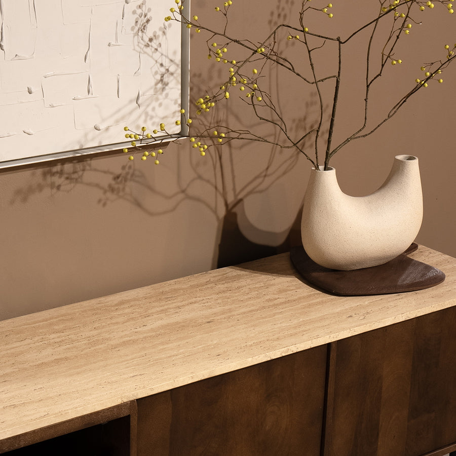 TV meubel Lio – mangohout & travertin beige 3 deuren 200cm