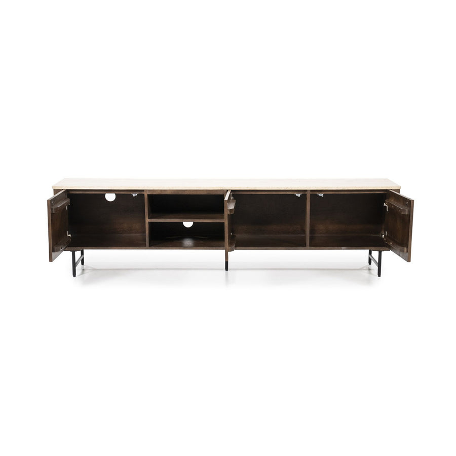 TV meubel Lio – mangohout & travertin beige 3 deuren 200cm