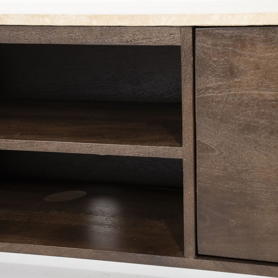 TV meubel Lio – mangohout & travertin beige 3 deuren 200cm