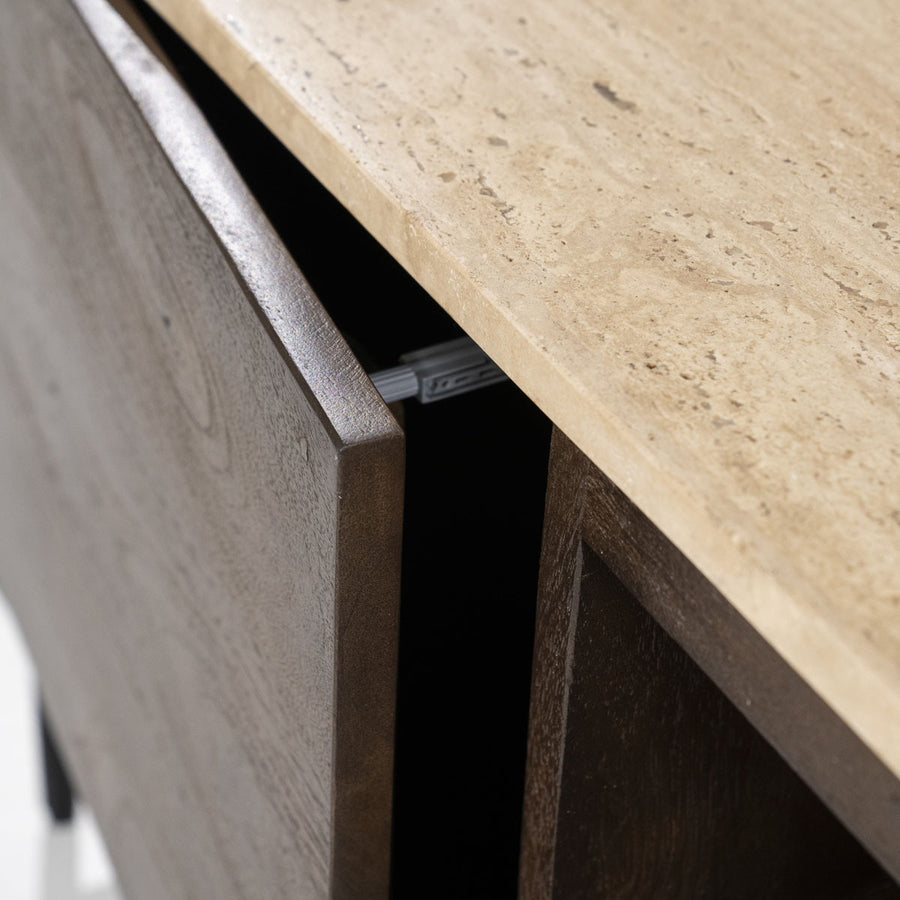 TV meubel Lio – mangohout & travertin beige 3 deuren 200cm