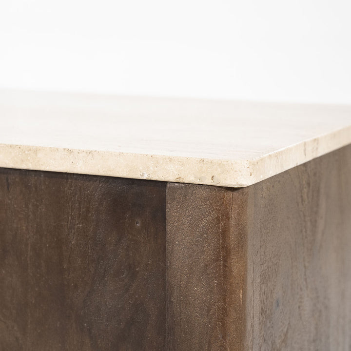Dressoir Lio – mangohout & travertin 3drs. beige