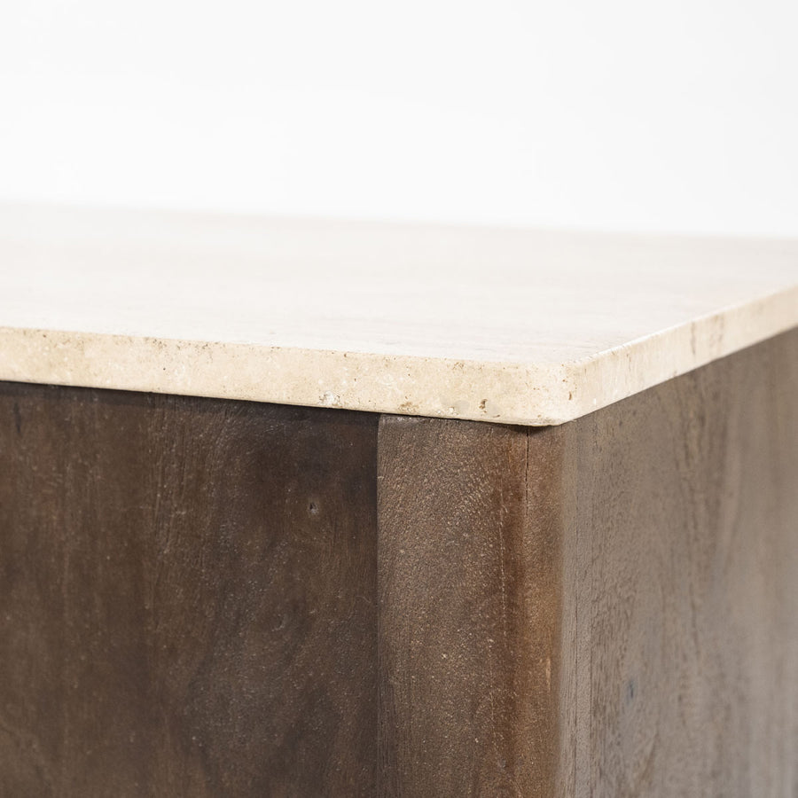 Dressoir Lio – mangohout & travertin 3drs. beige