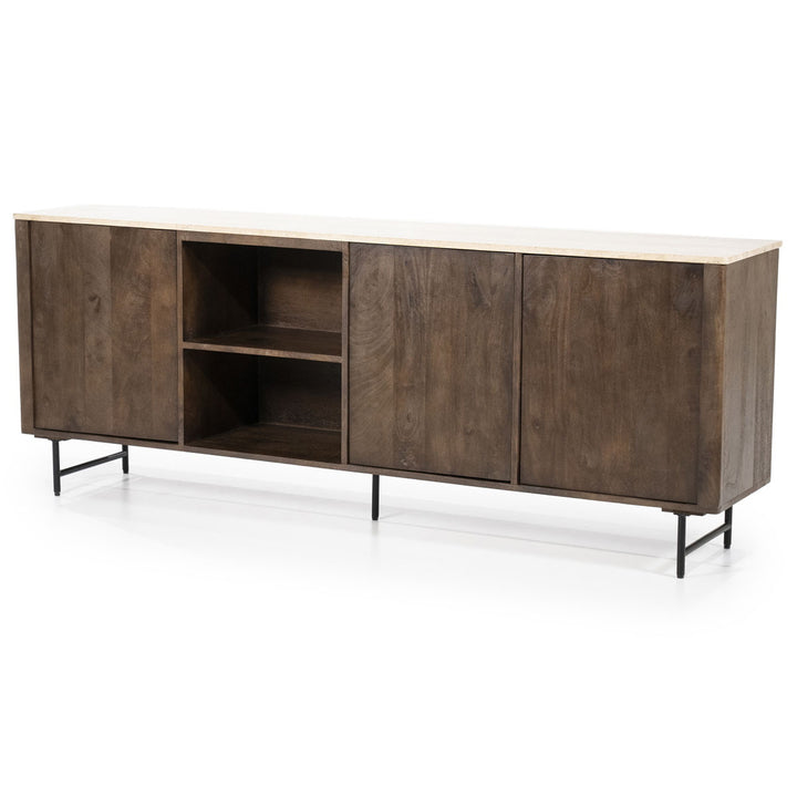 Dressoir Lio – mangohout & travertin 3drs. beige