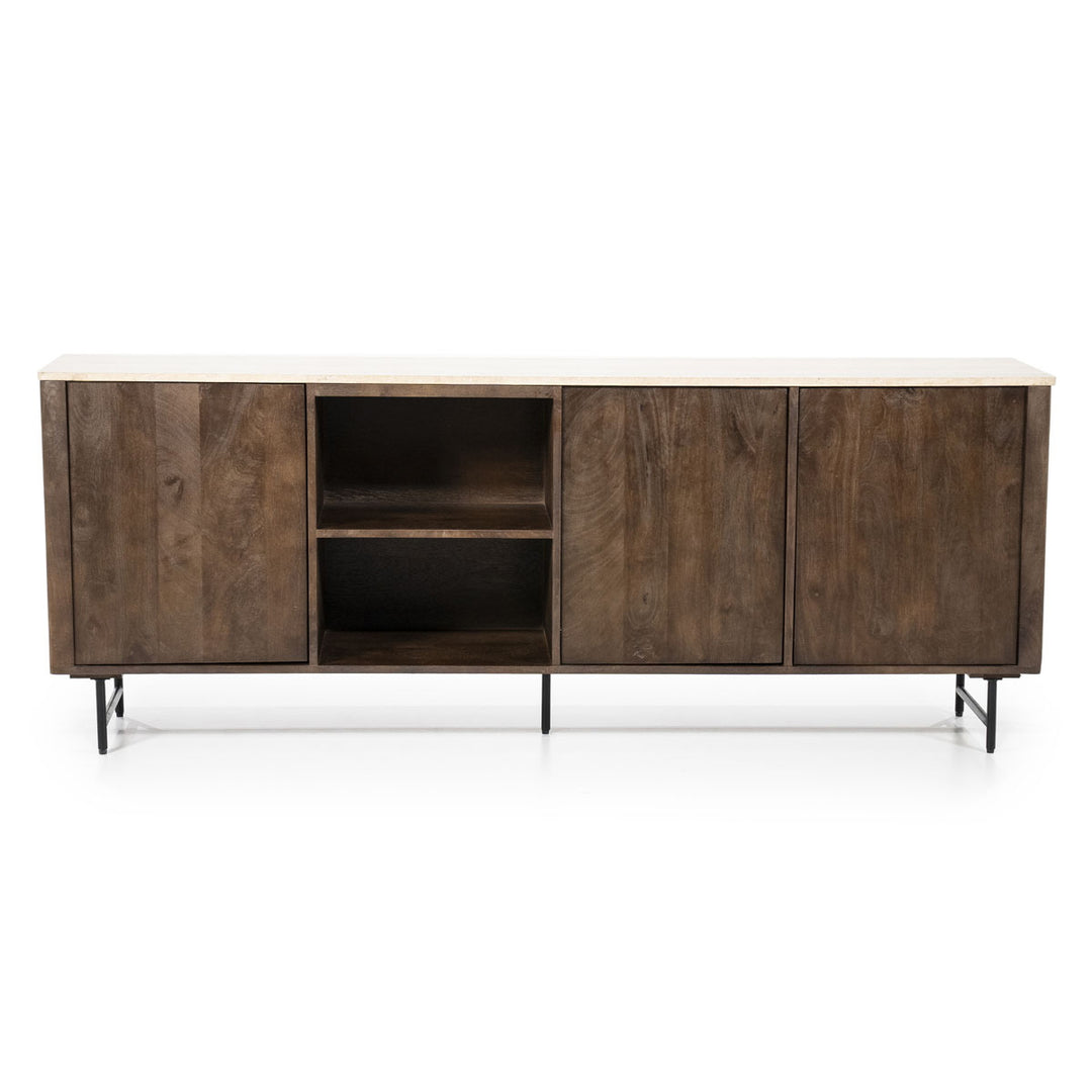 Dressoir Lio – mangohout & travertin 3drs. beige