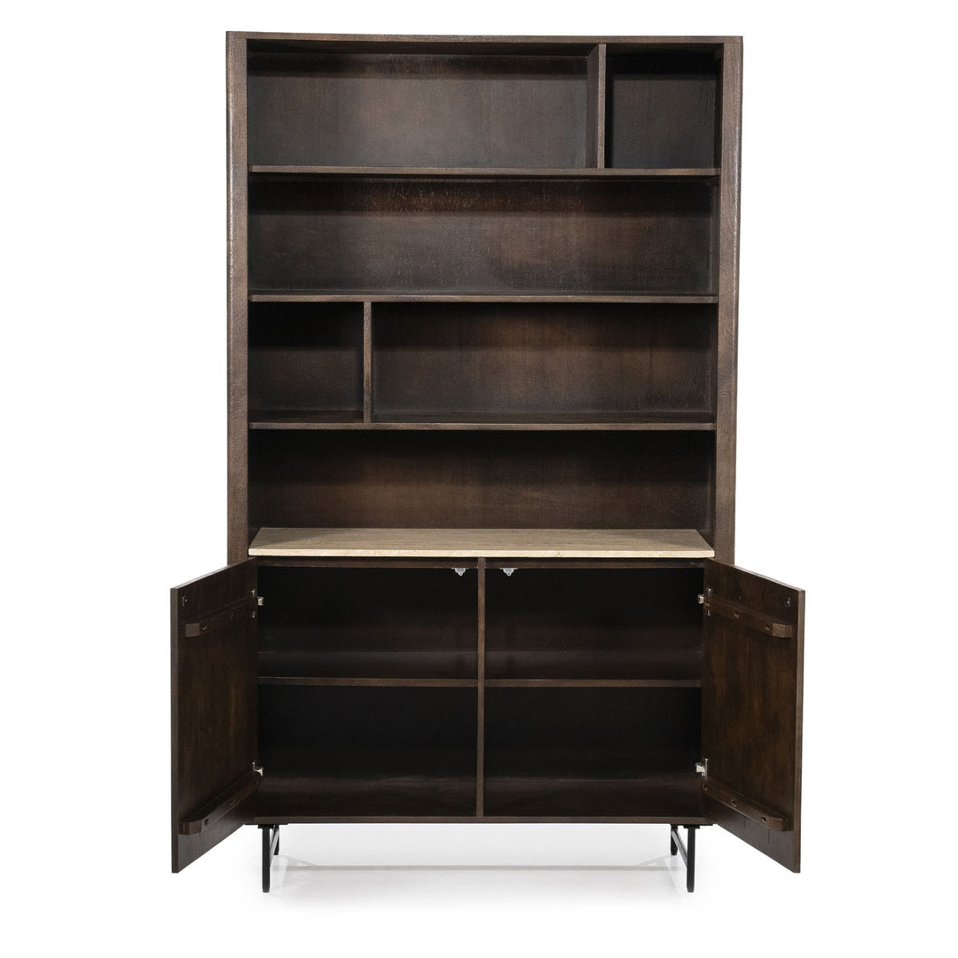 Boekenkast Lio – mangohout & travertin beige groot
