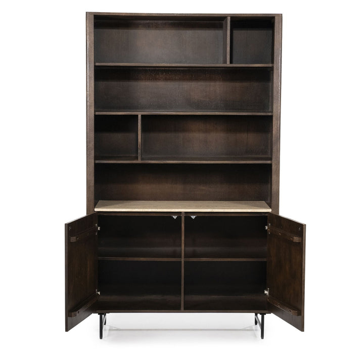Boekenkast Lio – mangohout & travertin beige groot
