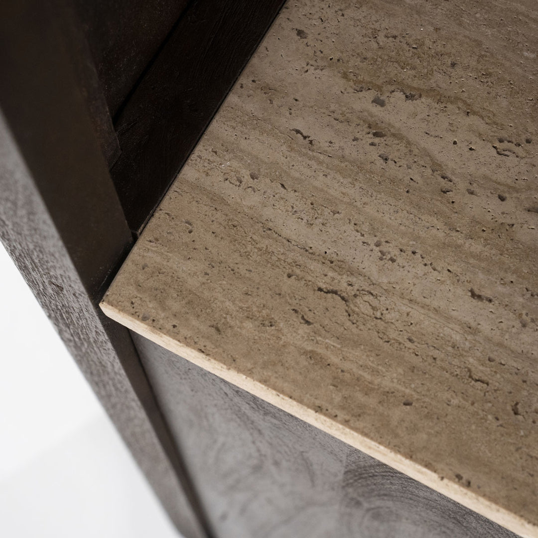 Boekenkast Lio – mangohout & travertin beige groot