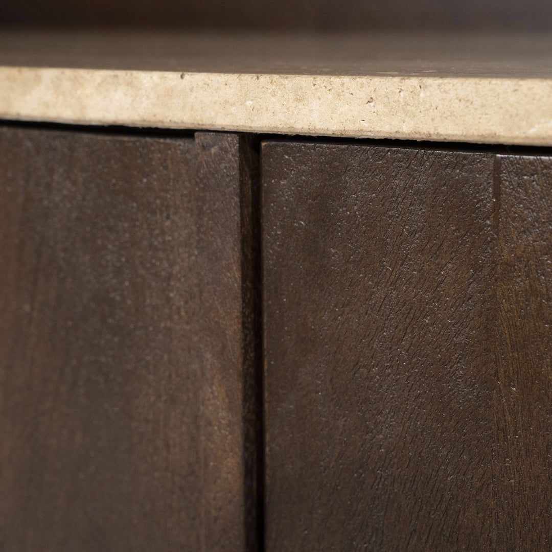 Boekenkast Lio – mangohout & travertin beige groot