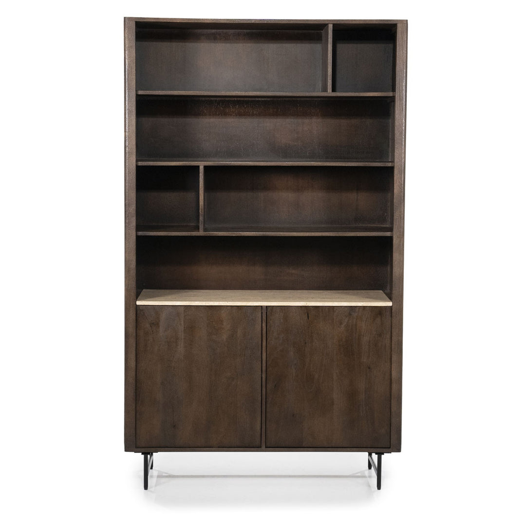 Boekenkast Lio – mangohout & travertin beige groot