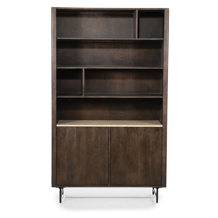 Boekenkast Lio – mangohout & travertin beige groot