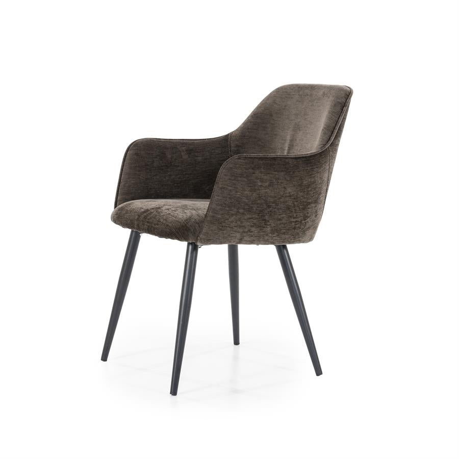Stoel Esmee met armleuning – polyester & metaal bruin mellow