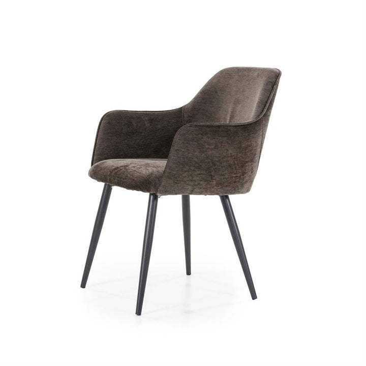 Stoel Esmee met armleuning – polyester & metaal bruin mellow