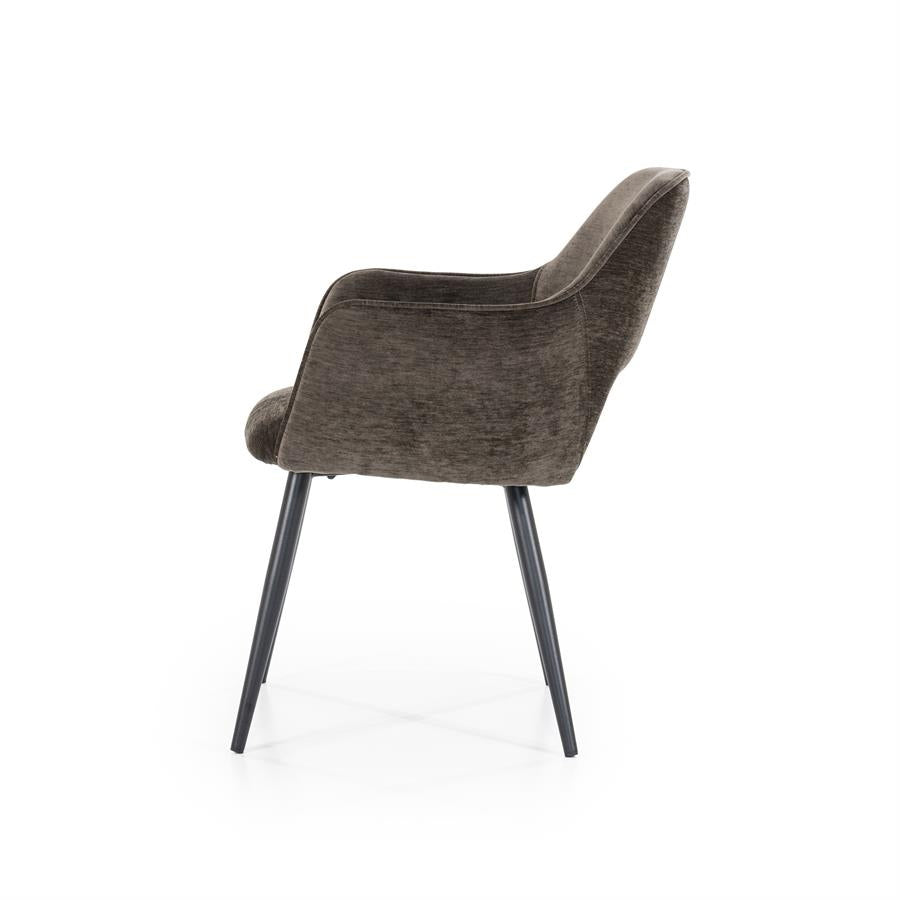 Stoel Esmee met armleuning – polyester & metaal bruin mellow