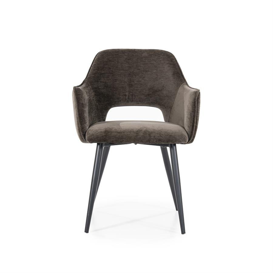 Stoel Esmee met armleuning – polyester & metaal bruin mellow