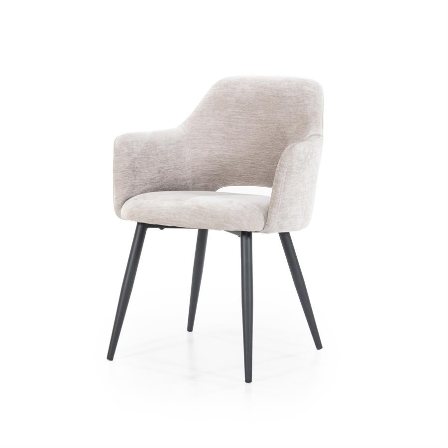 Stoel Esmee met armleuning – polyester & metaal beige mellow
