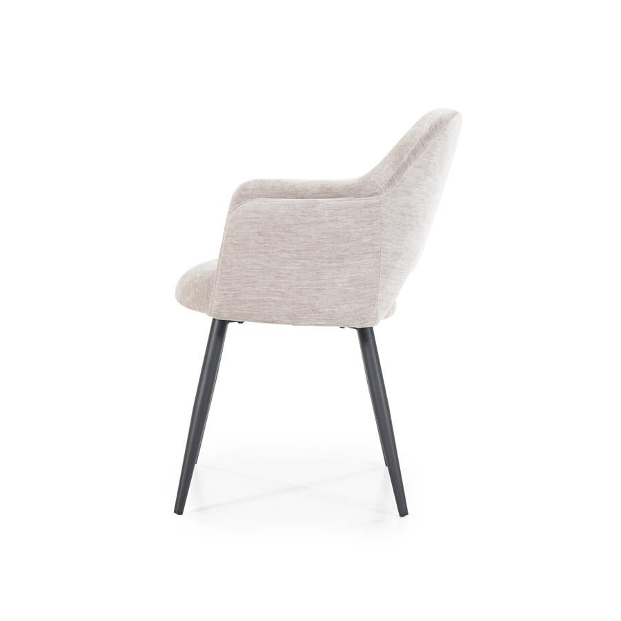 Stoel Esmee met armleuning – polyester & metaal beige mellow