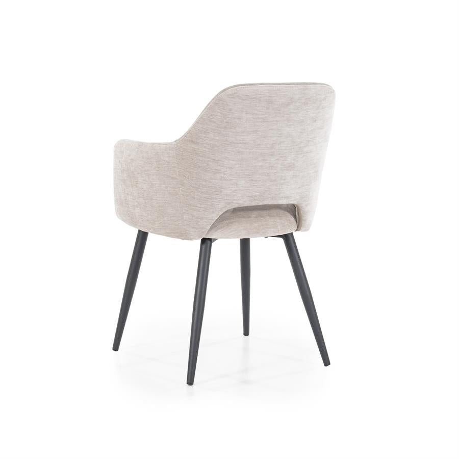 Stoel Esmee met armleuning – polyester & metaal beige mellow