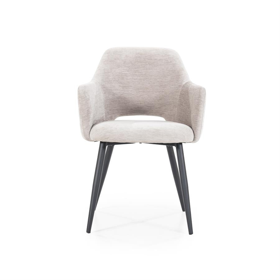 Stoel Esmee met armleuning – polyester & metaal beige mellow