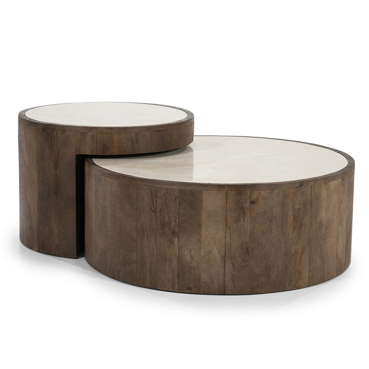 Salontafel set Hazel – mangohout & marmer bruin